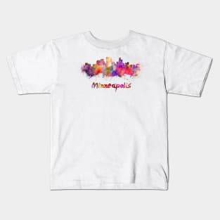 Minneapolis skyline in watercolor Kids T-Shirt